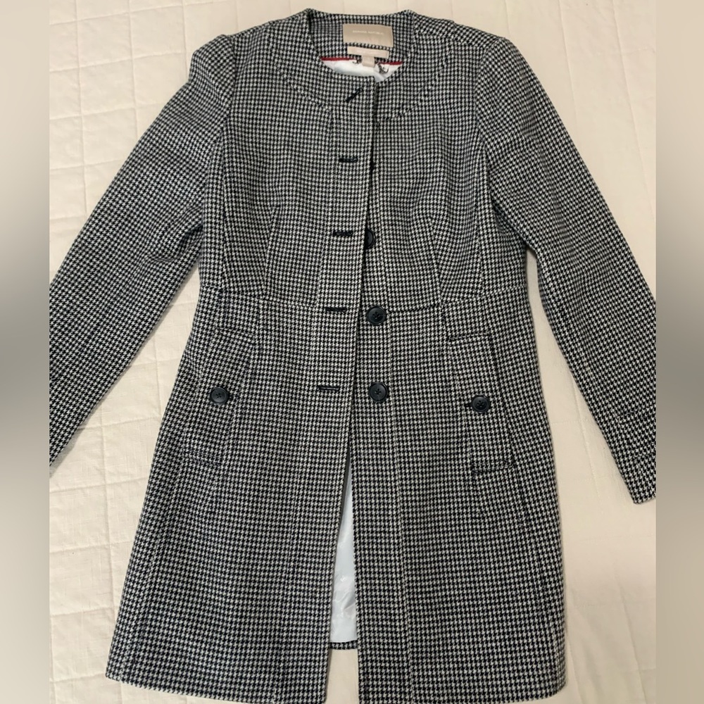 Banana Republic Black/White Herringbone Wool Coat - Size S